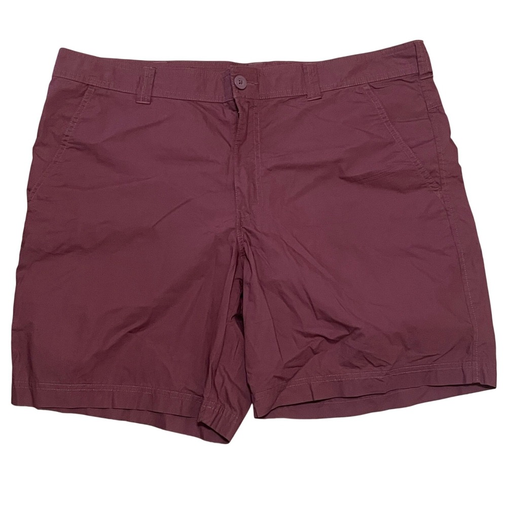 Columbia Men's 40W 8in Inseam Burgundy Maroon Cotton Flat Front Hiking Shorts